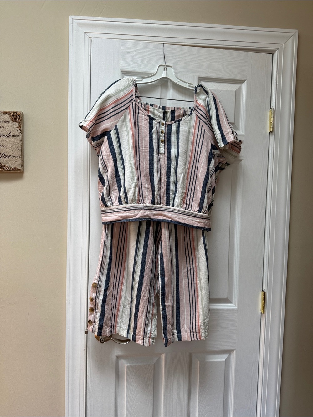 Striped Pink & Navy Women’s Two-Piece Pantsuit